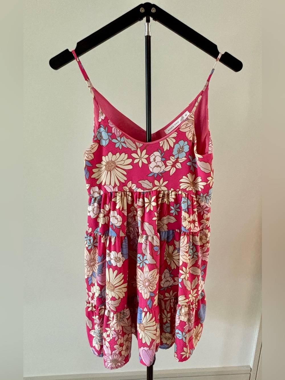 Altar’d State pink floral tiered mini dress in size XXS.